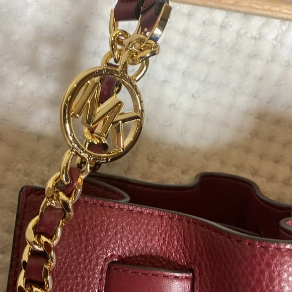 Michael Kors Dark Cherry Leather Shoulder Bag with Gold Accents